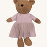 Wooly Organic soft teddy bear in caramel brown with a pink tutu available at Babipur. 