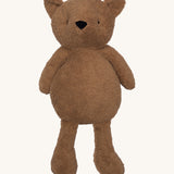 Wooly Organic soft teddy bear in caramel brown available at Babipur. A soft cotton brown teddy bear with cute facial features