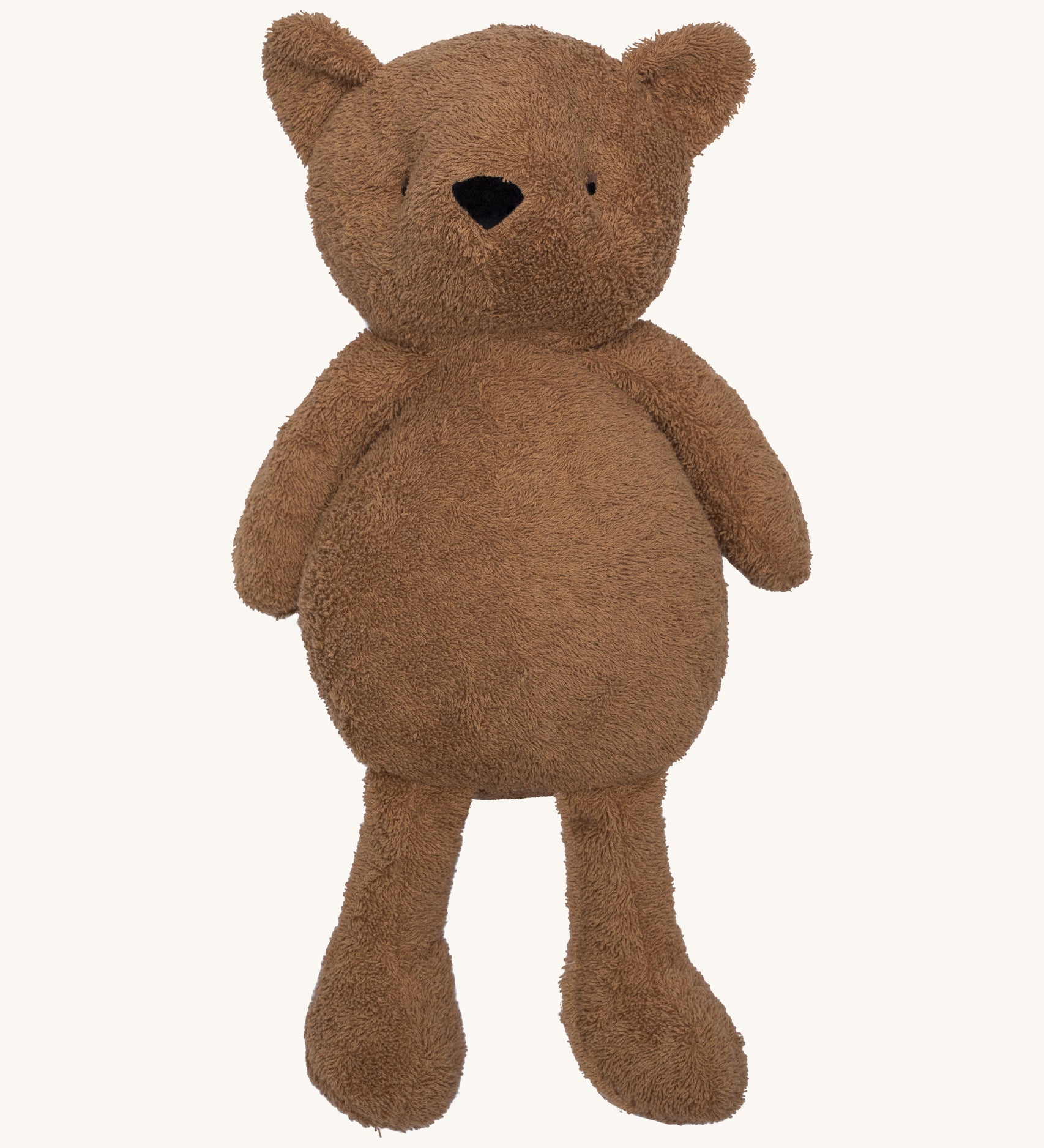 Wooly Organic soft teddy bear in caramel brown available at Babipur. A soft cotton brown teddy bear with cute facial features