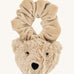 Wooly Organic velour scrunchy in cream with a cute fluffy teddy attached in matching colour available at Babipur. 