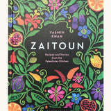 Book cover of 'Zaitoun' by Yasmin Khan with colorful floral and fruit design.