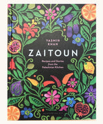 Book cover of 'Zaitoun' by Yasmin Khan with colorful floral and fruit design.
