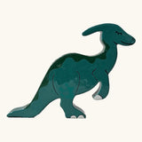 Parasaurolophus wooden magnetic dinosaur figure by Alphabet Jigsaws, with hand painted non-toxic green body.