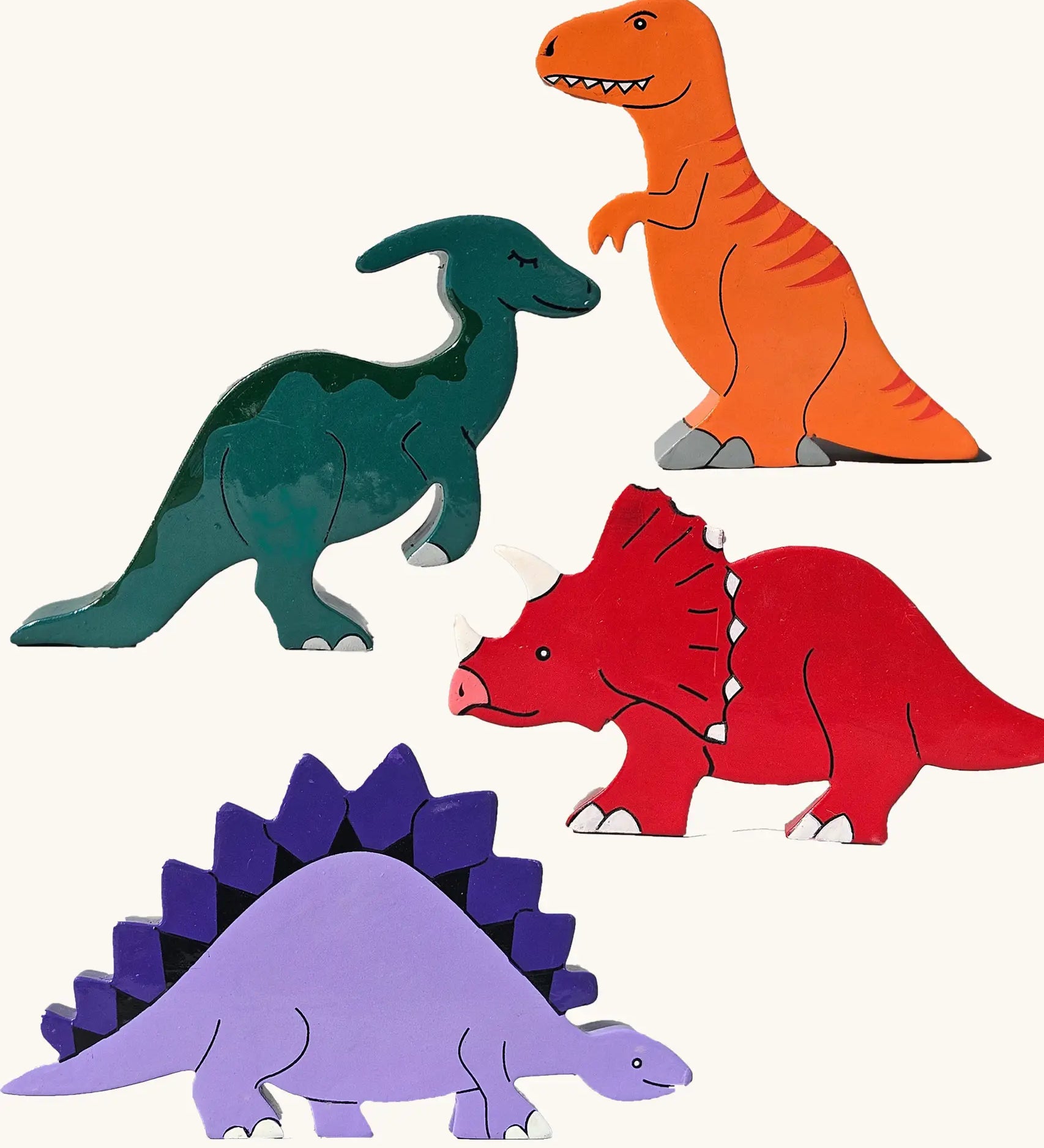 All Alphabet Jigsaws handmade wooden dinosaur figures with magnets for magnet play and fridge. 