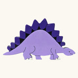 Stegosaurus wooden magnetic dinosaur figure by Alphabet Jigsaws, with hand painted non-toxic purple body.