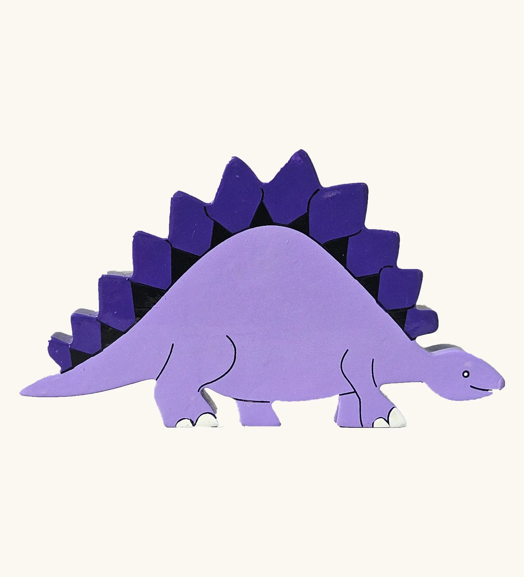Stegosaurus wooden magnetic dinosaur figure by Alphabet Jigsaws, with hand painted non-toxic purple body.