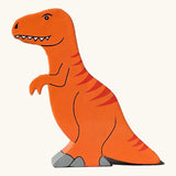 T-Rex wooden magnetic dinosaur figure by Alphabet Jigsaws, with hand painted non-toxic orange body.