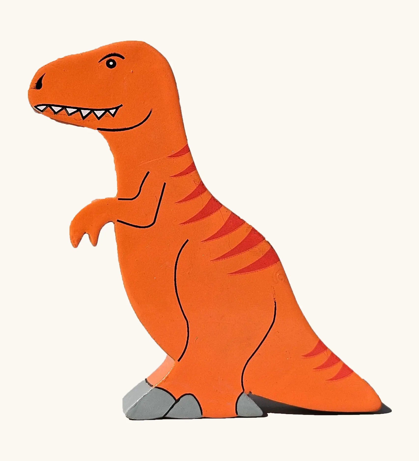 T-Rex wooden magnetic dinosaur figure by Alphabet Jigsaws, with hand painted non-toxic orange body.