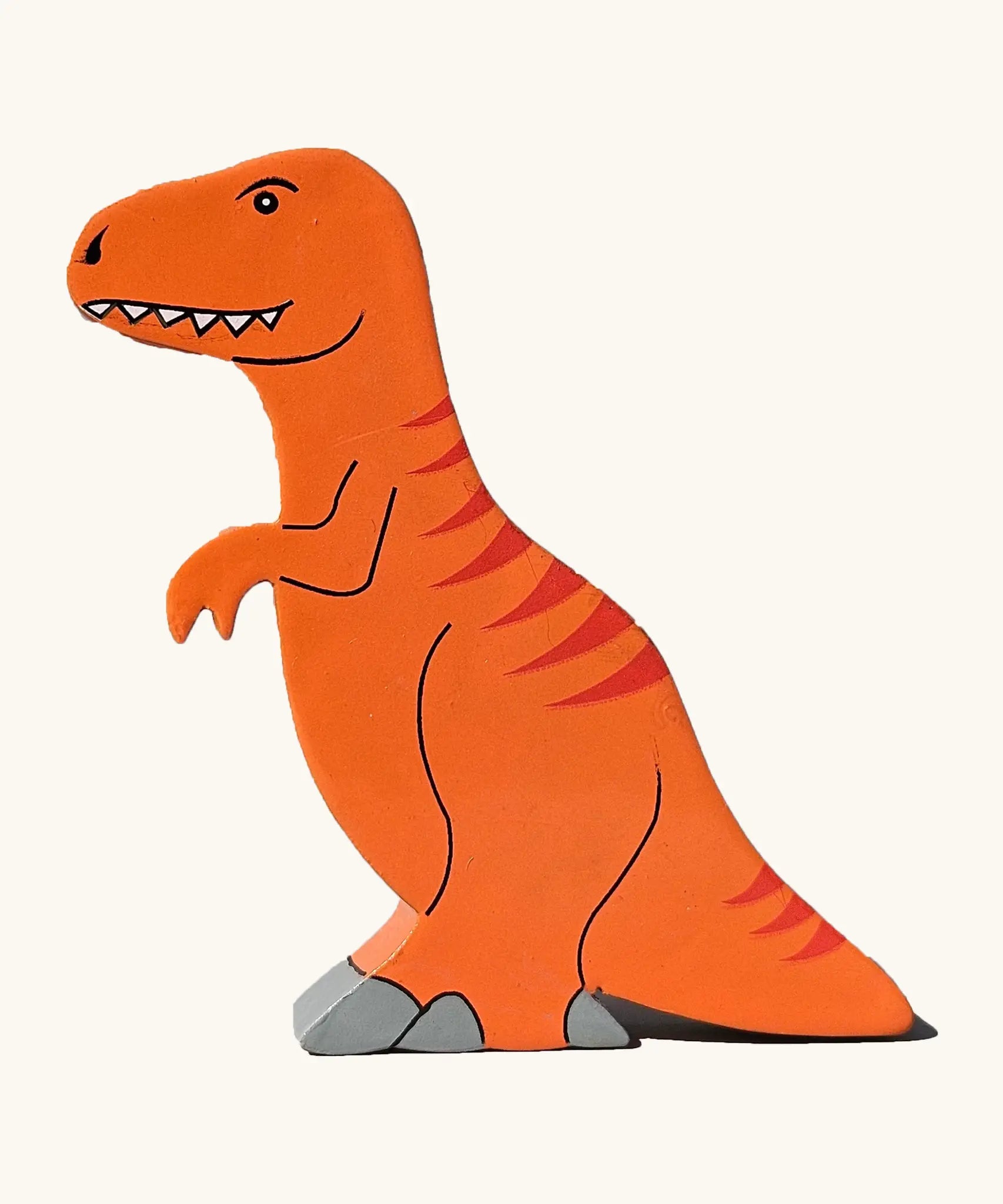 T-Rex wooden magnetic dinosaur figure by Alphabet Jigsaws, with hand painted non-toxic orange body.