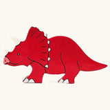 Triceratops wooden magnetic dinosaur figure by Alphabet Jigsaws, with hand painted non-toxic red body.
