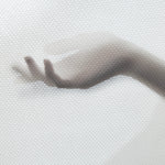 A hand behind the Ergobaby Mesh Aura Wrap in Grey