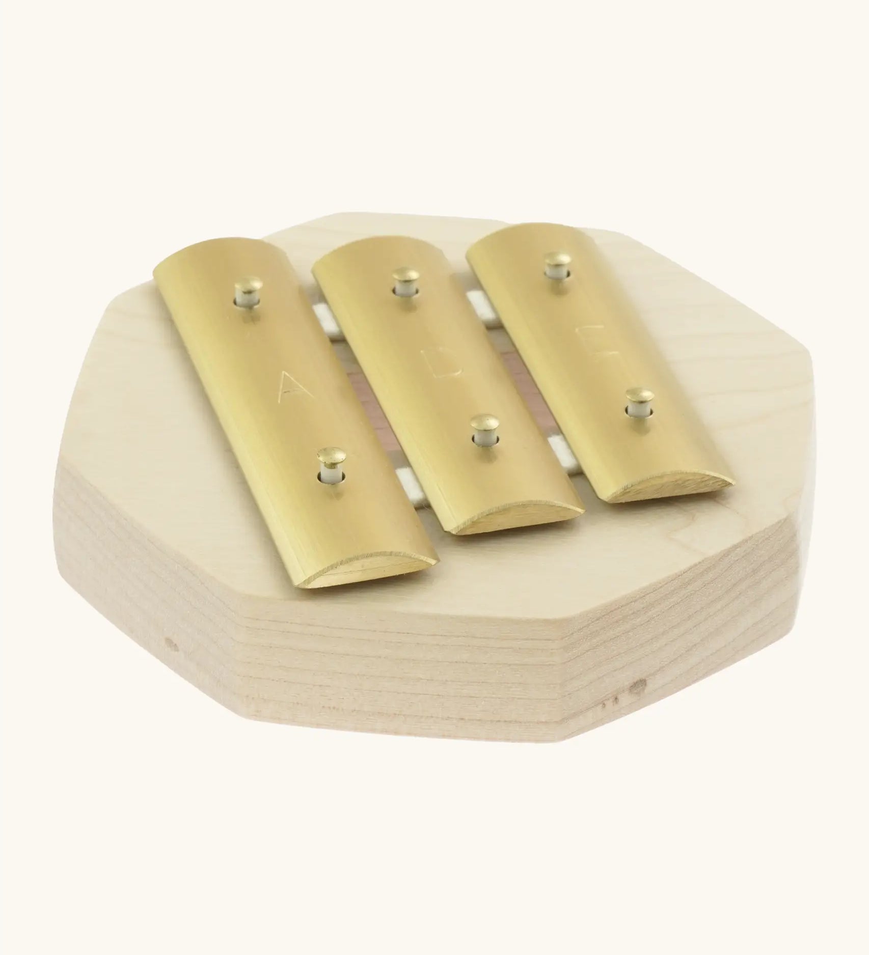 Auris 3 tone glockenspiel with wooden base and brass keys with A, D, E notes