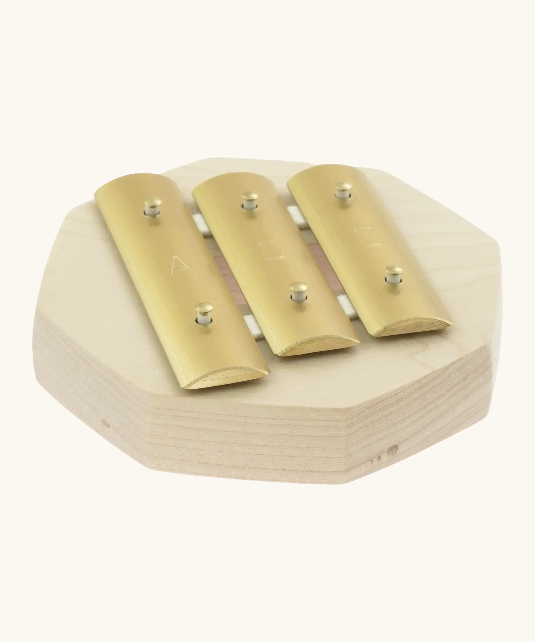 Auris 3 tone glockenspiel with wooden base and brass keys with A, D, E notes