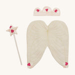 A light Avery row flower fairy dress up set including wings, a crown and a star wand on a cream background.