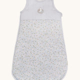 A light blue Avery row baby sleeping bag with a nature trails design on the front.