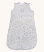 A light blue Avery row baby sleeping bag with a nature trails design on the front.
