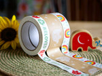 Babipur Reloved design recyclable eco paper tape with wide kraft babipur elephant design parcel tape and rainbow design tape in the background