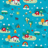 A close up of the Frugi x Babipur organic cotton bryher top in the tobermory camp out colour