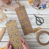Babipur sheep and daisies and daffodils print kraft eco paper tapes used to create a DIY bookmarks with jute twine.