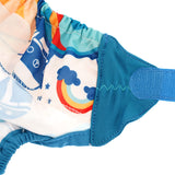 The velcro straps on The Close Pop-In x Babipur exclusive reusable nappy wrap, in a Babipur World print