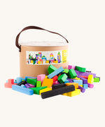 Bajo 102 Blocks. A tub of 102 wooden toy building blocks. These heirloom quality toys by Bajo are part of a wide range of wooden toys available here at Babipur. 