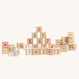 Bajo 40 Numbers &amp; Symbols Blocks. A collection of 40 wooden blocks each featuring a number or symbol. These heirloom quality toys by Bajo are part of a wide range of wooden toys available here at Babipur. 