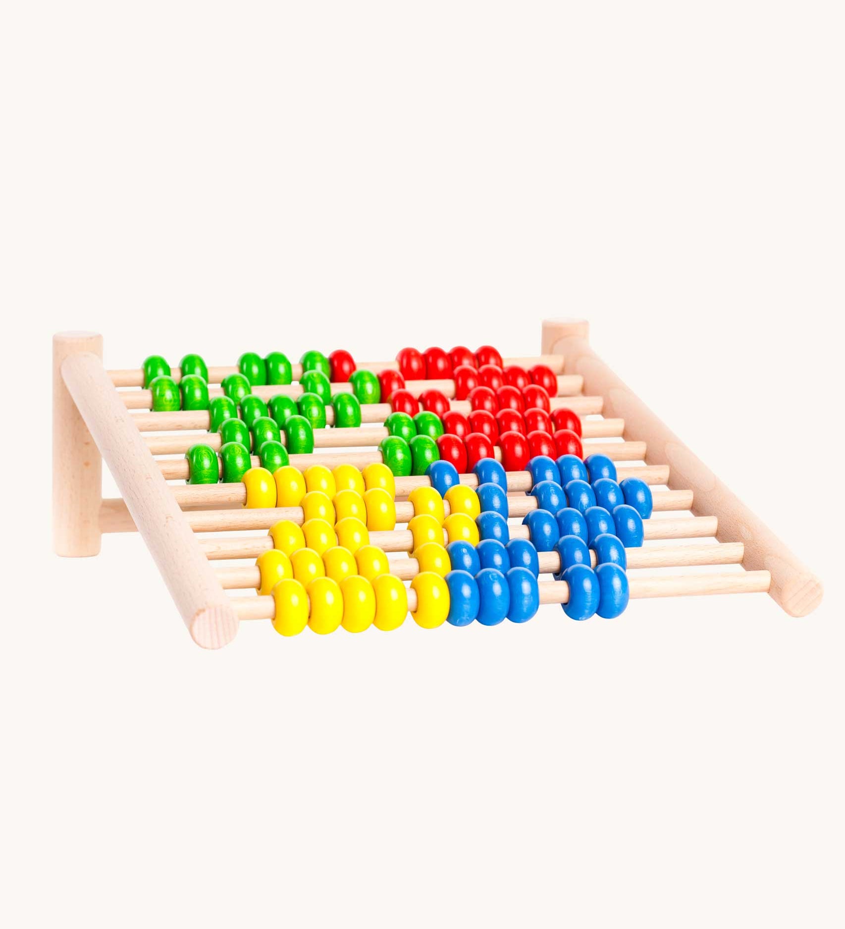 Bajo 100 Bead Abacus counting toy shown laying on an angle. Perfect for use at a desk or lower surface. These heirloom quality toys by Bajo are part of a wide range of wooden toys available here at Babipur. 