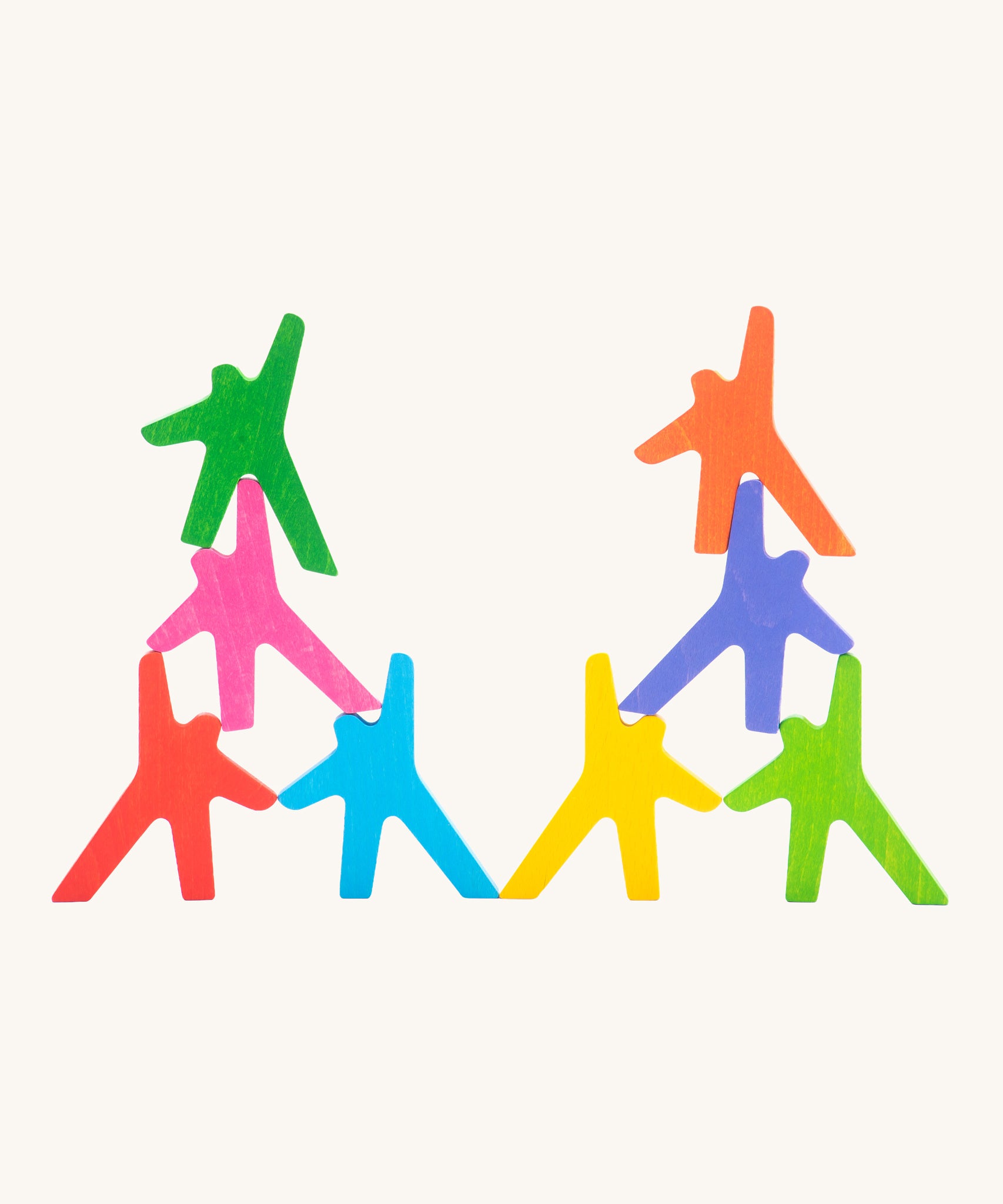 Bajo Acrobats balancing game. A set of 8 coloured wooden acrobat shaped figures. These heirloom quality toys by Bajo are part of a wide range of wooden toys available here at Babipur.