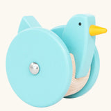 Bajo blue wobbling chicken wooden push along toy. 