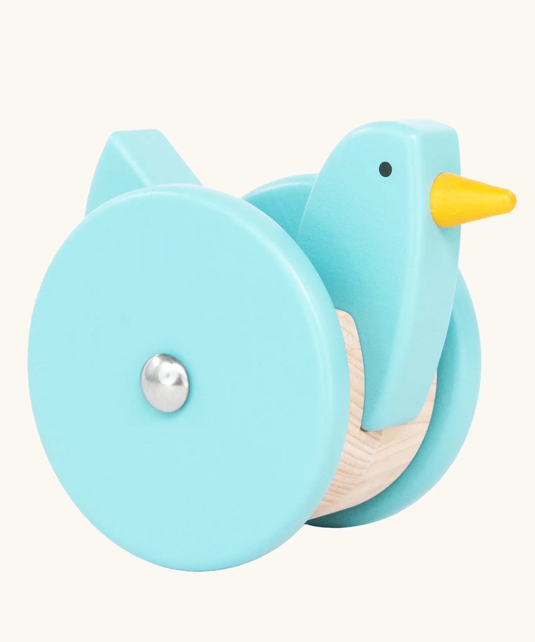 Bajo blue wobbling chicken wooden push along toy. 