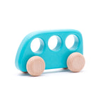 Bajo Light Blue Wooden Bus Toy on a white background
