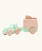 Bajo mint green 4x4 car and horse trailer wooden toy.