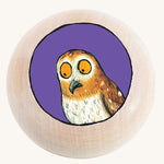 Bajo Gruffalo children's wooden owl magnet on a cream background