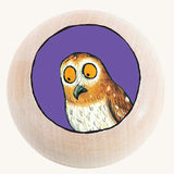 Bajo Gruffalo children's wooden owl magnet on a cream background