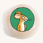 a wooden gruffalo mouse character magnet on a cream background