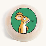 a wooden gruffalo mouse character magnet on a cream background