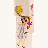 Bajo Cinderella Turning Storytelling Blocks. Three wooden blocks attached to each other that turn to reveal a part of a character on each piece. These heirloom quality toys by Bajo are part of a wide range of wooden toys available here at Babipur. 