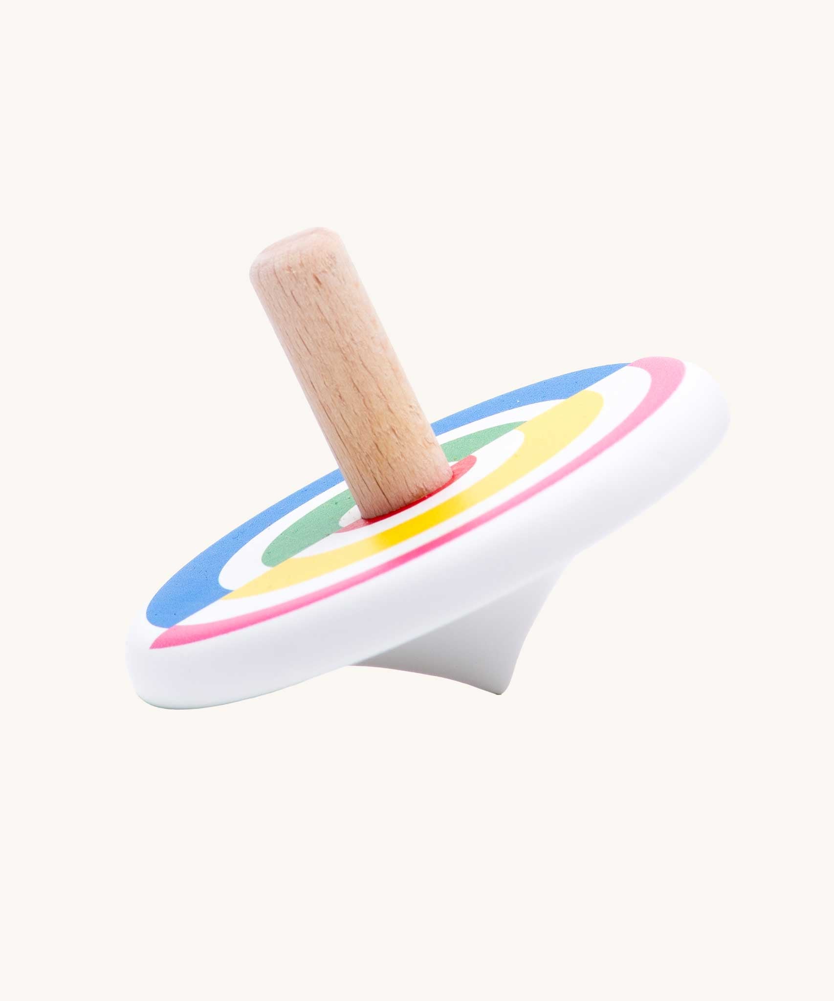 Bajo wooden Colourful Semi Circles Spinning Top toy. 