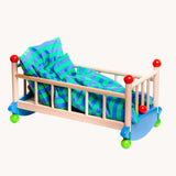 Bajo dolls wooden cot. These heirloom quality toys by Bajo are part of a wide range of wooden toys available here at Babipur.