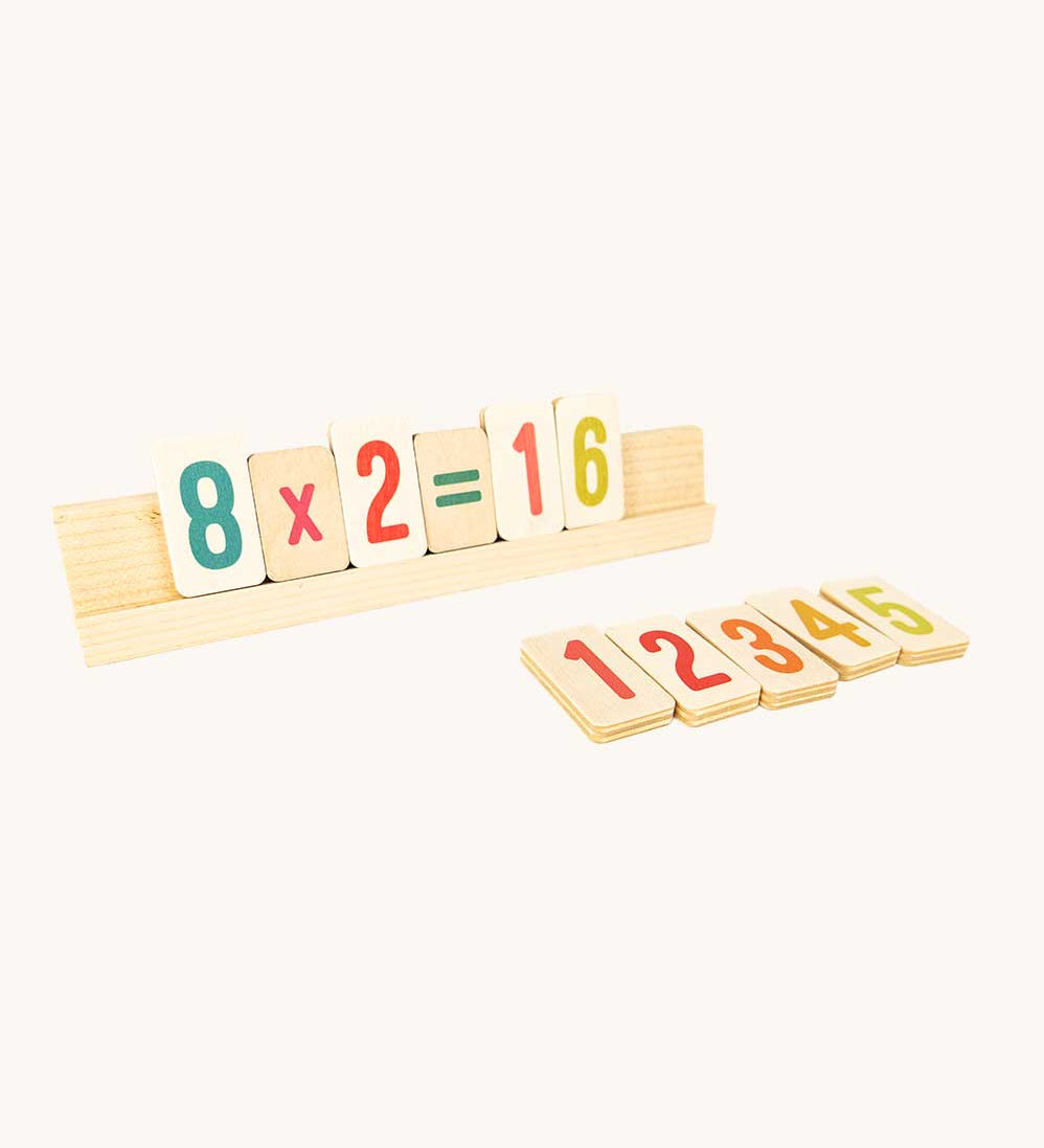 Bajo Easy Maths Learning Set. A wooden educational set that comes with double sided number tiles and Japanese grid sticks. 