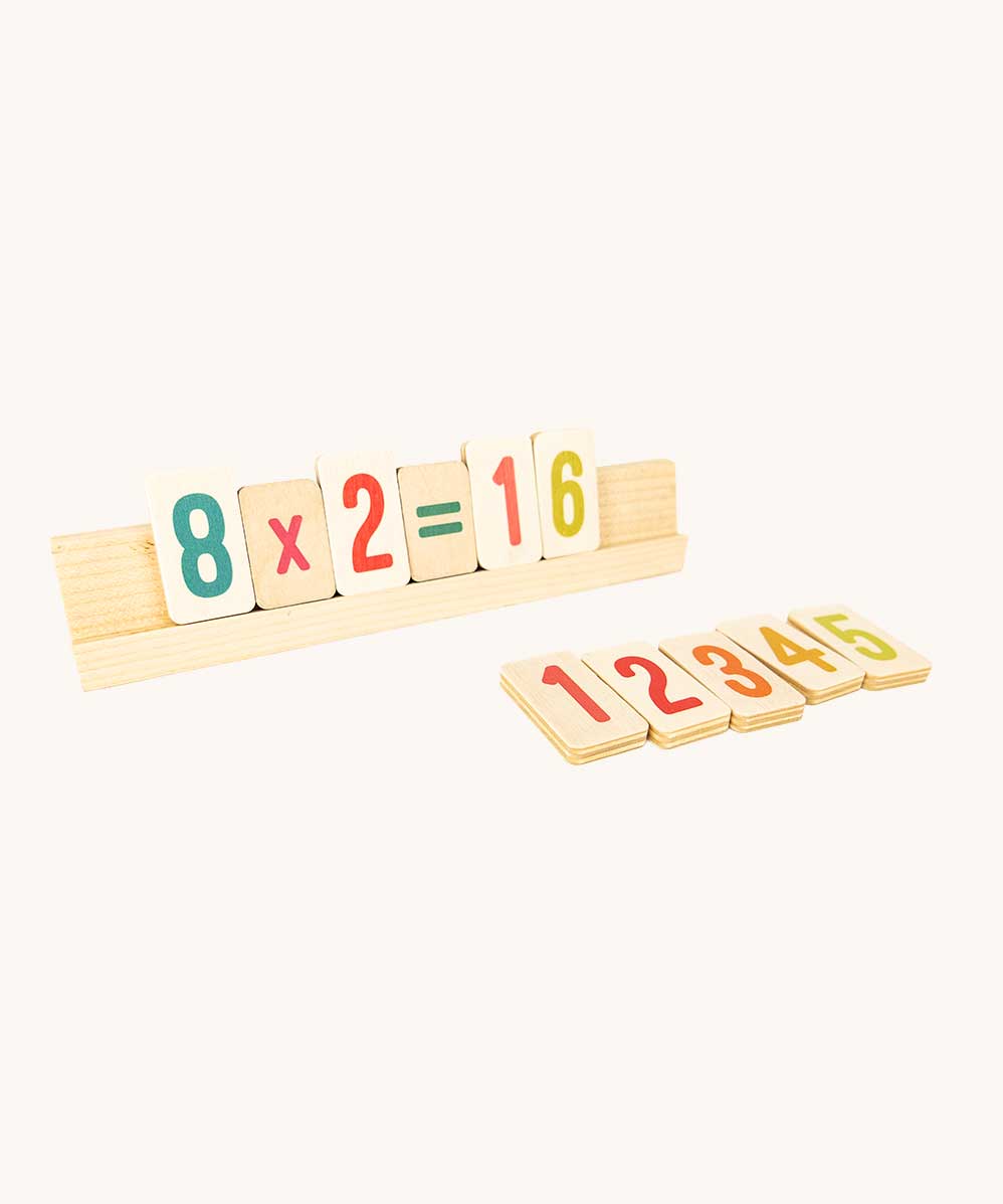 Bajo Easy Maths Learning Set. A wooden educational set that comes with double sided number tiles and Japanese grid sticks. 