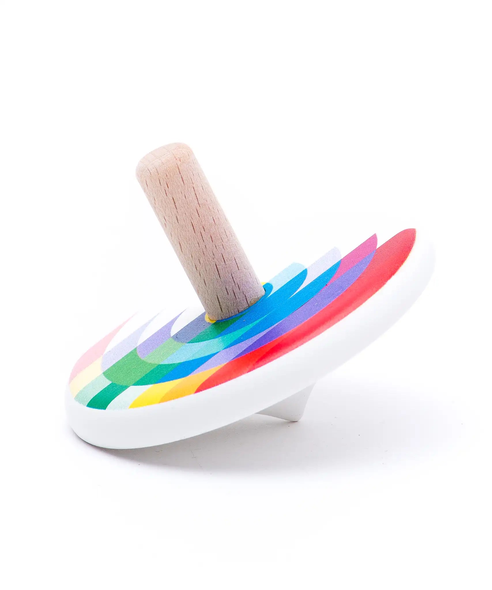 Bajo echo wooden spinning top toy.