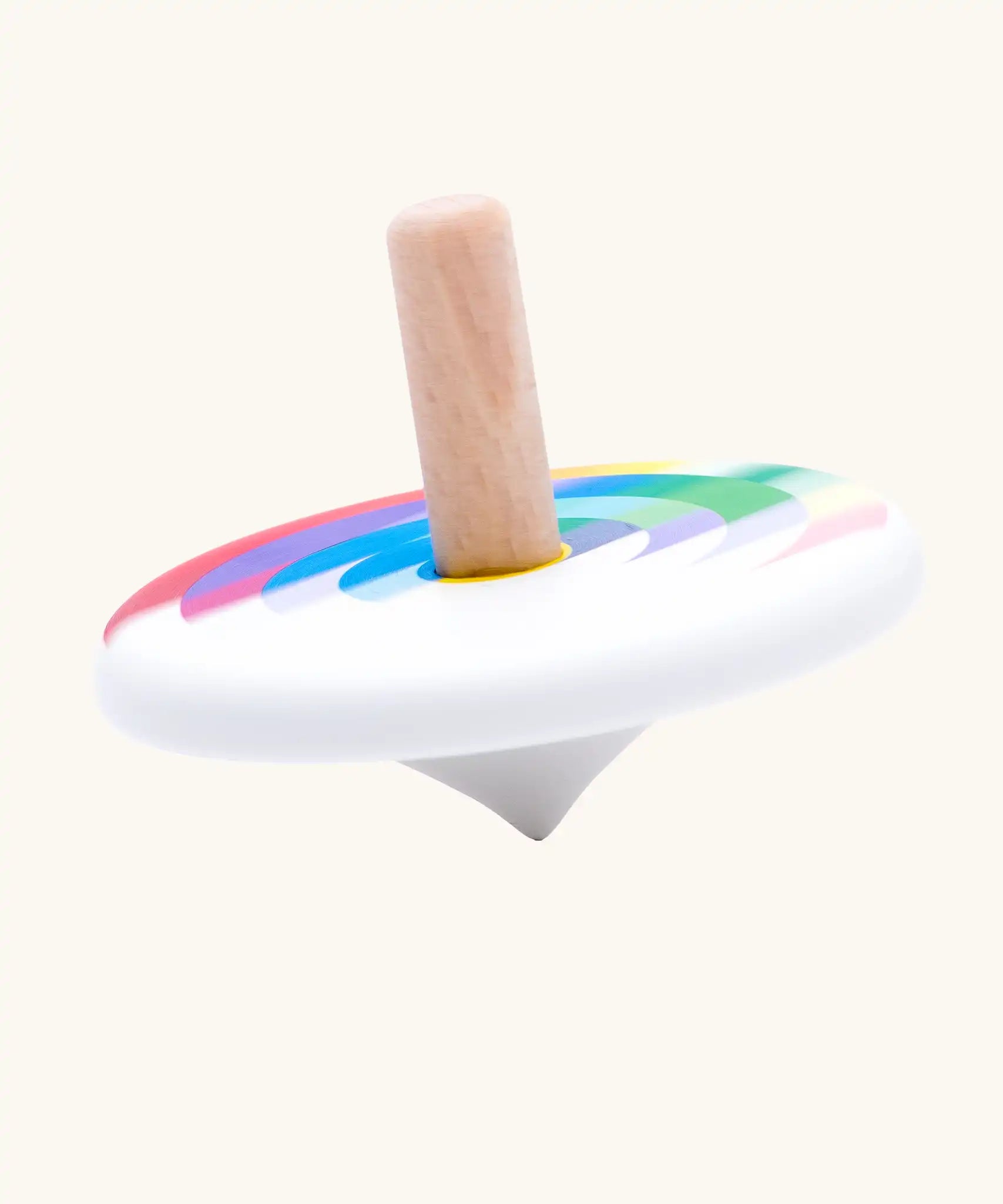 Bajo echo wooden spinning top toy.