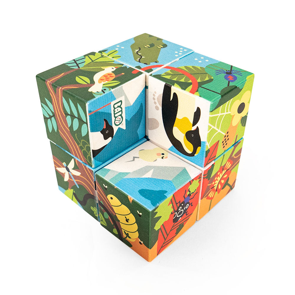 Bajo eco-friendly polar and jungle 2 in 1 cube puzzle on a white background