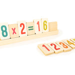 Bajo sustainable wooden maths learning set set out in a maths equation on a white background