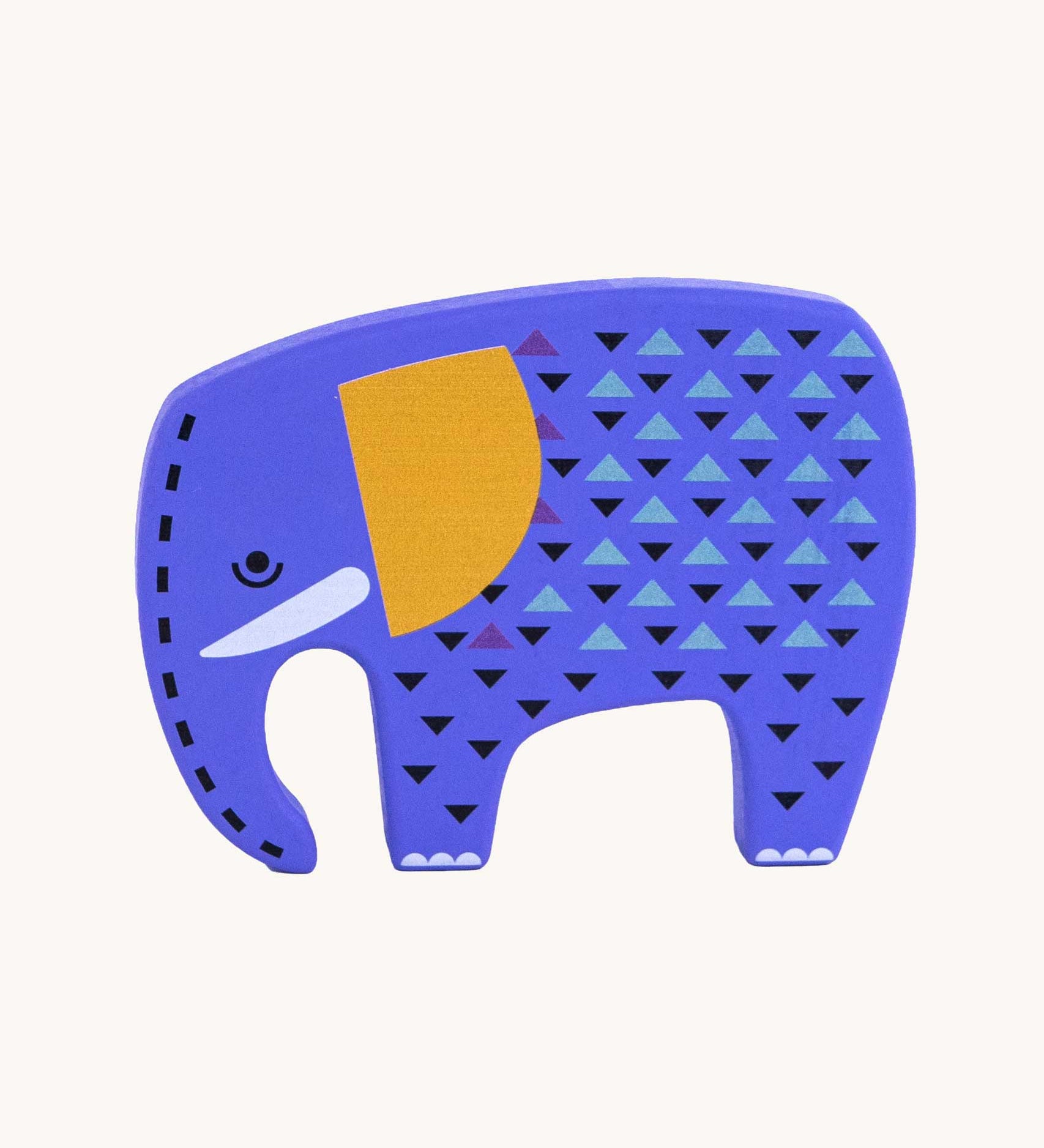 Bajo elephant Endangered Animals wooden toy Figure. A purple elephant shaped figure decorated with a geometric style pattern. These heirloom quality toys by Bajo are part of a wide range of wooden toys available here at Babipur.
