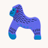 Bajo gorilla Endangered Animals wooden toy Figure. A purple painted, gorilla shaped wooden figure decorated with a geometric style pattern. These heirloom quality toys by Bajo are part of a wide range of wooden toys available here at Babipur.
