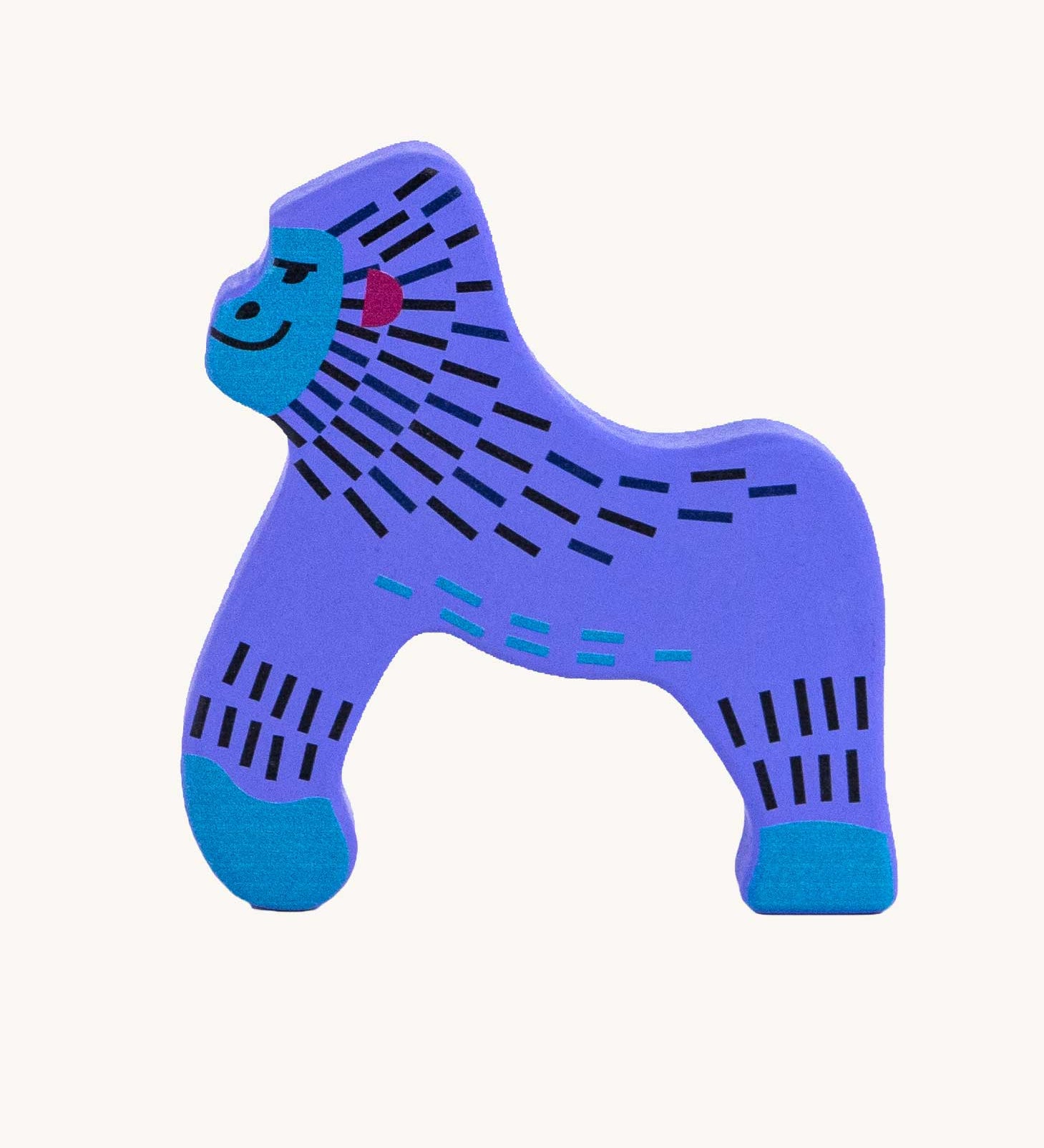 Bajo gorilla Endangered Animals wooden toy Figure. A purple painted, gorilla shaped wooden figure decorated with a geometric style pattern. These heirloom quality toys by Bajo are part of a wide range of wooden toys available here at Babipur.
