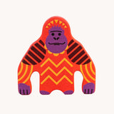 Bajo orangutan Endangered Animals wooden toy Figure. An orange coloured wooden orangutan shaped figure decorated with geometric style patterns.  These heirloom quality toys by Bajo are part of a wide range of wooden toys available here at Babipur.