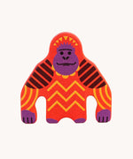 Bajo orangutan Endangered Animals wooden toy Figure. An orange coloured wooden orangutan shaped figure decorated with geometric style patterns.  These heirloom quality toys by Bajo are part of a wide range of wooden toys available here at Babipur.